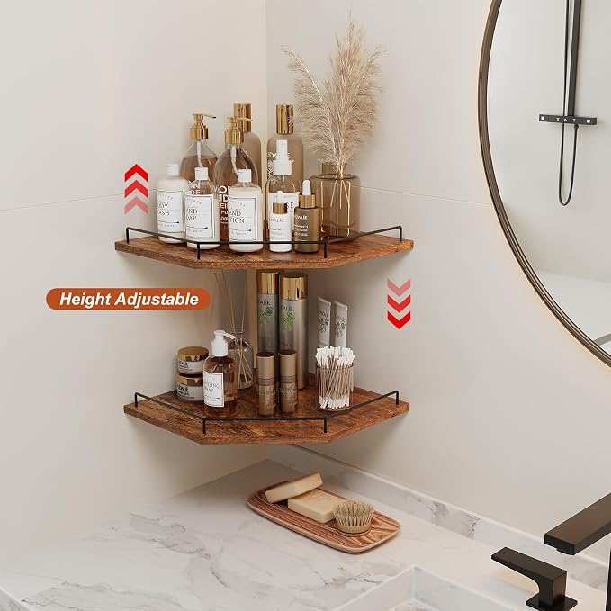 JJL Corner Shelf Wall Mounted, 12 Inches 2-Tier Floating Corner Shelf, Hexagon - Image 5