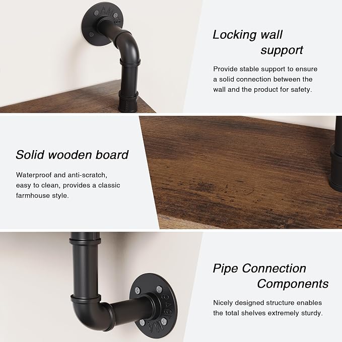 Merapi 24" Industrial Floating Shelves, Pipe Shelves - Image 6