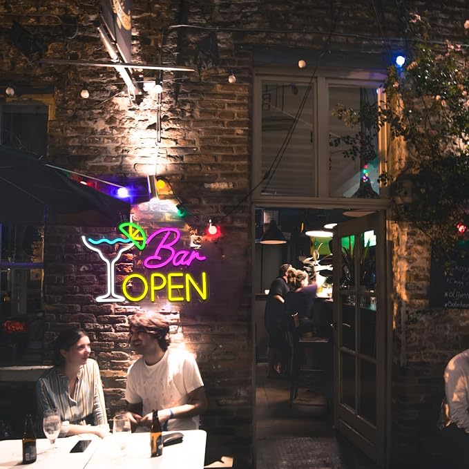 Bar Open Sign for Business, Neon Open Sign, USB Dimmable Cocktails Neon Lights - Image 7