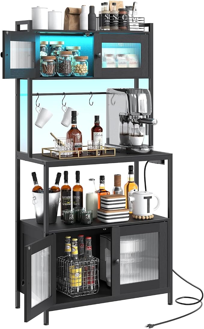 HOOBRO Bakers Rack with Storage Cabinet, 5-Tier Coffee Bar with Power Outlet - Image 9