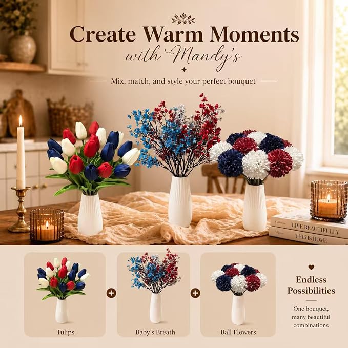 Mandy's 6 Bundles Artificial Red White Blue Baby’s Breath Flowers | 18.5 Inch - Image 9