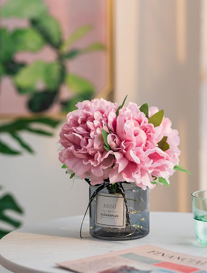 BLOSMON Pink Artificial Flowers in Vase: Fake Hydrangea - Image 9