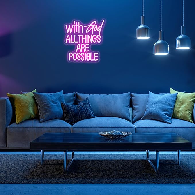 With God All Things Are Possible Neon Sign Pink God Led Lights - Image 7