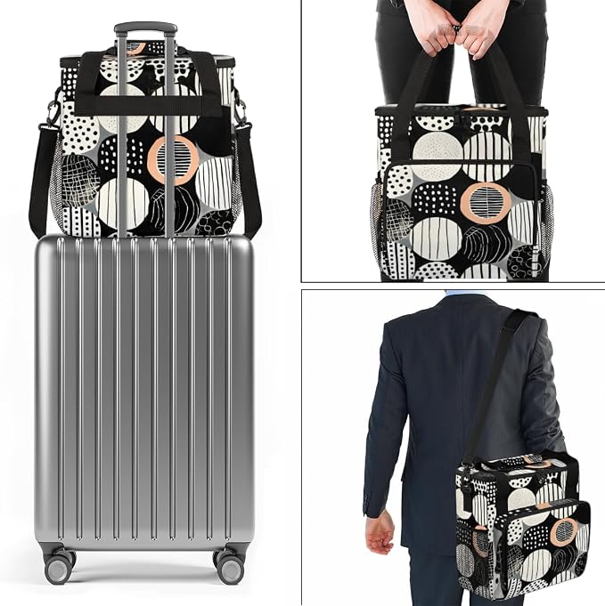 Striped Travel Coffee Maker Carrying Bag Retro Vintage Black and White Large - Image 7