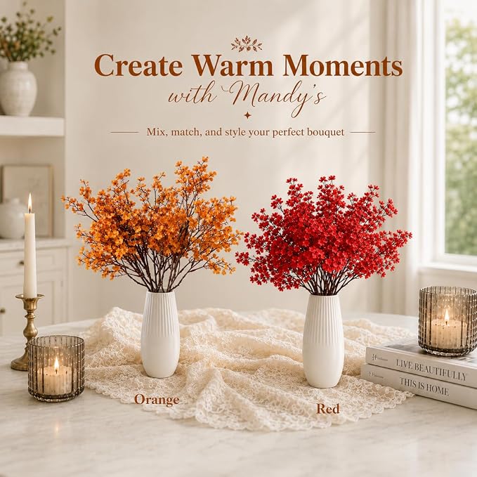 Mandy's 6 Bundles Artificial Orange Baby’s Breath Flowers | 18.5 Inch Silk - Image 9