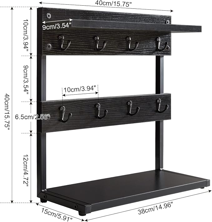 IBUYKE Rustic Coffee Mug Holder Stand, 2 Tier Countertop Mug Tree Holder Rack - Image 7