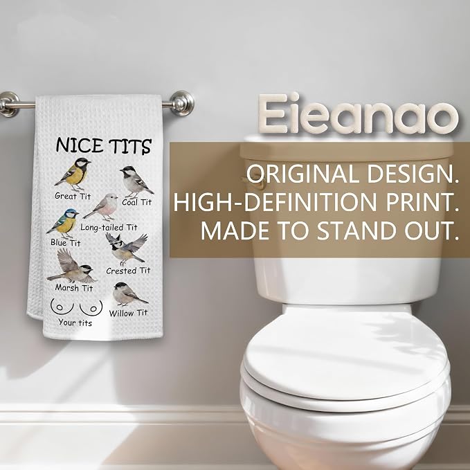 Funny Bird Hand Towel, Nice Tits Humor Bathroom Hand Towel - Image 8