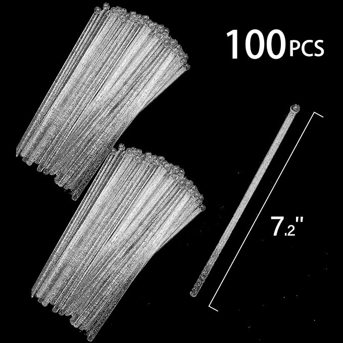 hapray 100-PCS Silver Glitter Plastic Swizzle Sticks, Crystal Cake Pops - Image 6