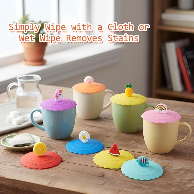 8PCS Silicone Cup Lids Mug Cover, Colorful Food Grade Anti-dust Airtight Seal - Image 9