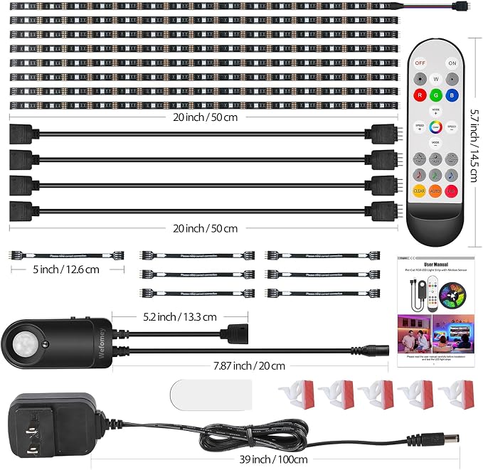 8 PCS RGB Under Cabinet Lighting Kit, 12v Motion Sensor LED Light Strip - Image 7