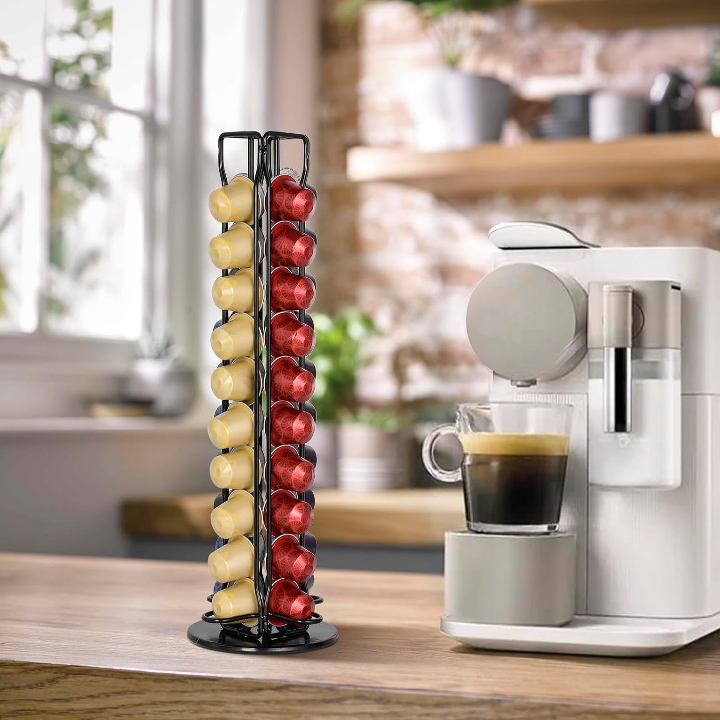 RECAPS Coffee Pod Holder Stand Compatible with Nespresso OriginalLine, Rotatable Coffee Capsules Carousel for 40 Pods, Space-Saving Countertop Storage Rack Organizer(Black)