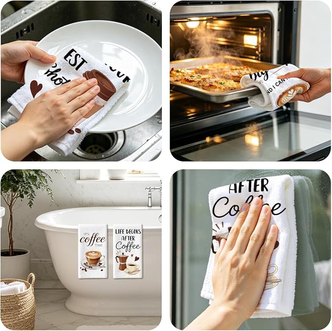 MAYJOYDIY 4 Pcs Coffee Kitchen Towels Coffee Pot Microfiber Dish Towel - Image 7
