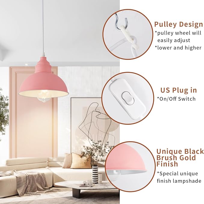 Plug in Pendant Light, 15FT Hanging Lights, On/Off Switch, Industrial Pendant - Image 7
