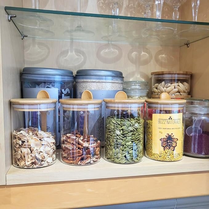 Set of 4 Clear Glass Jars with Airtight Bamboo Lids & Spoons 20 oz, Food - Image 7