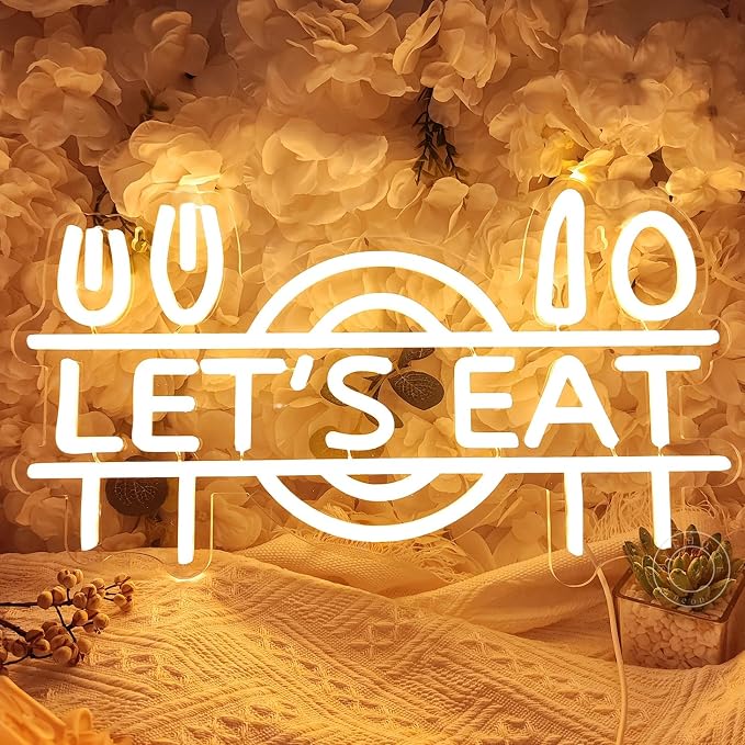 SYLHOME Let's Eat Led Neon Light Sign Fork Knife Spoon Plate Dish Food - Image 7