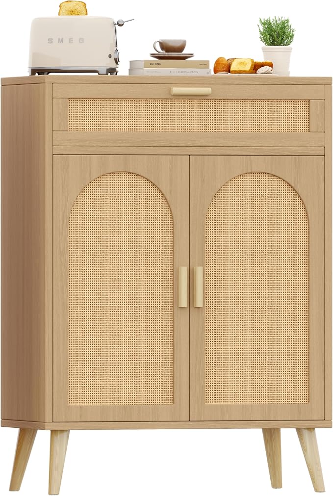Rattan Sideboard Buffet Cabinet set of 2, Boho Storage Cabinet - Image 9