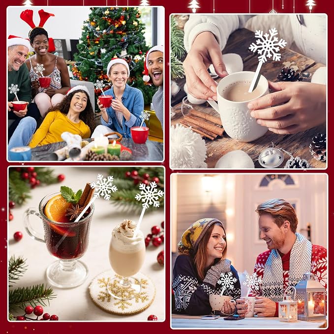 36 Pcs Christmas Drink Stirrers, Snowflake Cocktail Stirrers Plastic Swizzle - Image 7