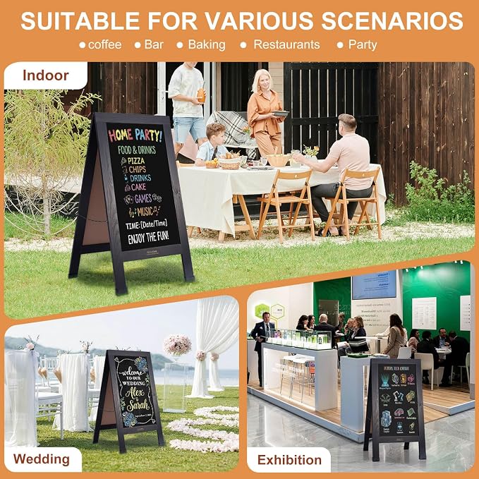 Wood Magnetic A-Frame Chalkboard Signs, Double-Sided Sidewalk Blackboard - Image 7