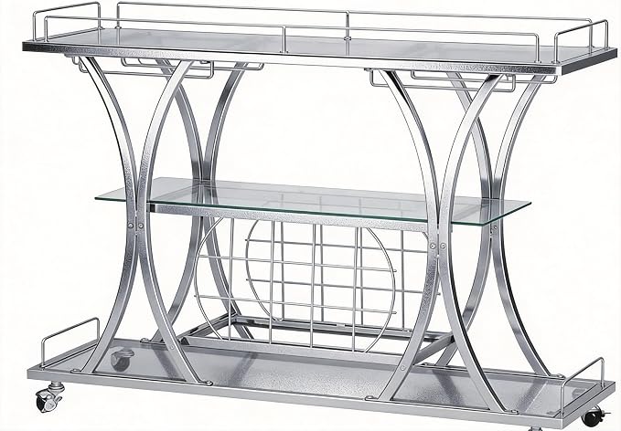 Silver Bar Carts with Glass Holders & Wine Rack, 3 Tier Home Bar Serving Carts - Image 6