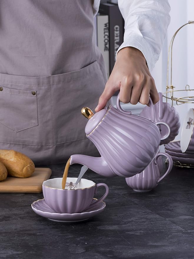 Jusalpha Fine China 8 OZ Purple Coffee Cup/Teacup, Teapot and Creamer Set - Image 7