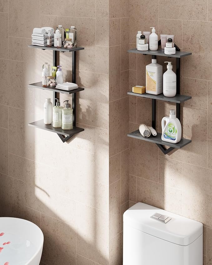 3 Tier Floating Shelves, Modern Geometric Wooden Shelf - Image 9