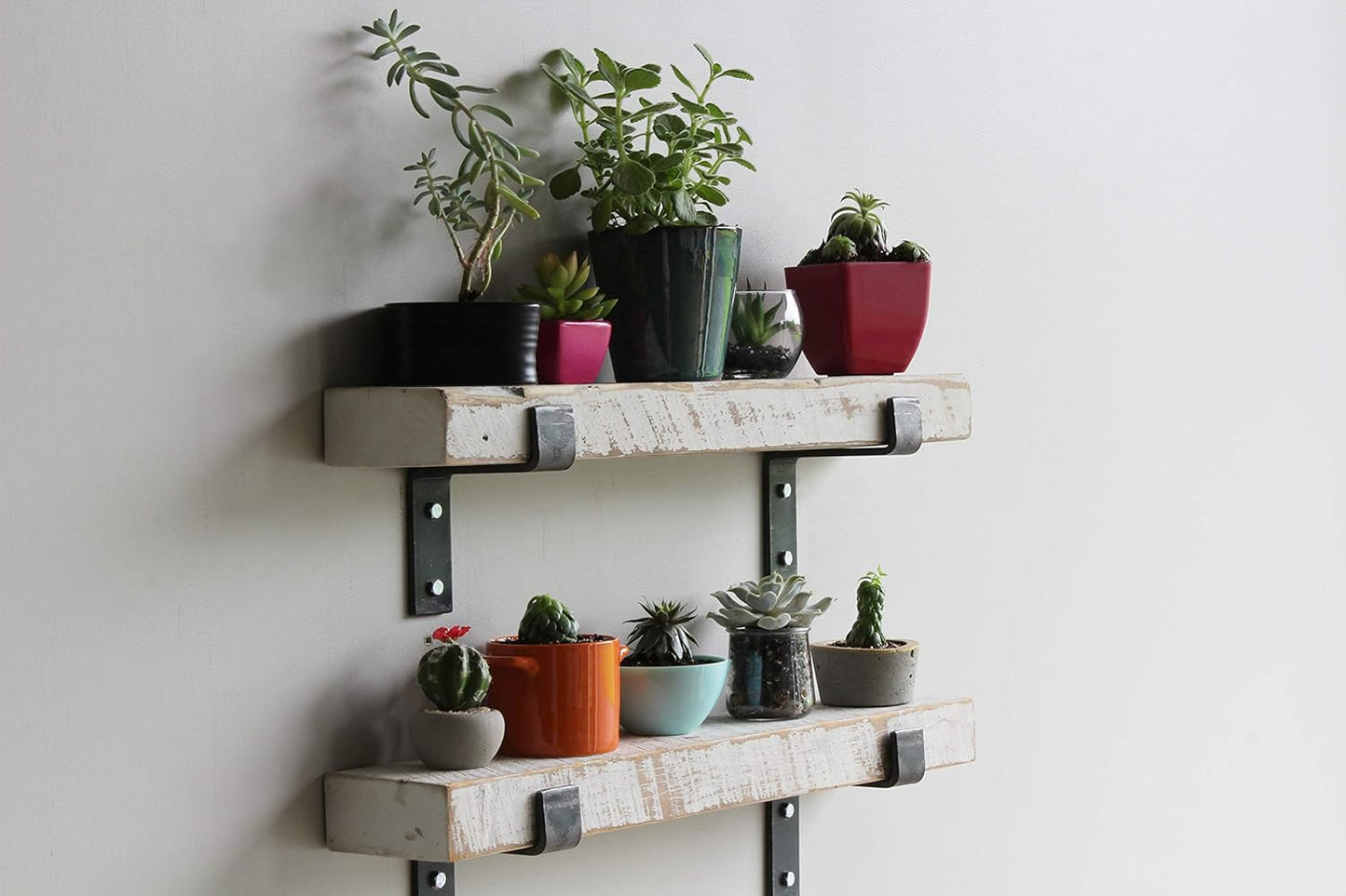 Urban Legacy Accent Shelves | Reclaimed Barn Plank | Set of 2 with Full Brackets (White Wash 18"x 4.5"x 2")