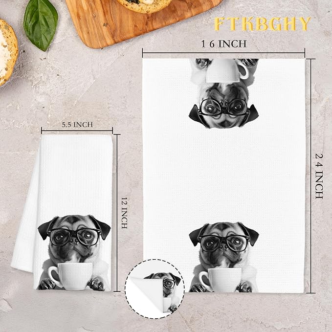 Funny Pug Decor Coffee Kitchen Towels Gift, Pug Dog Gifts, Coffee Gifts - Image 7