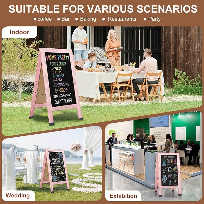 Wood Magnetic A-Frame Chalkboard Signs, Double-Sided Sidewalk Blackboard - Image 7