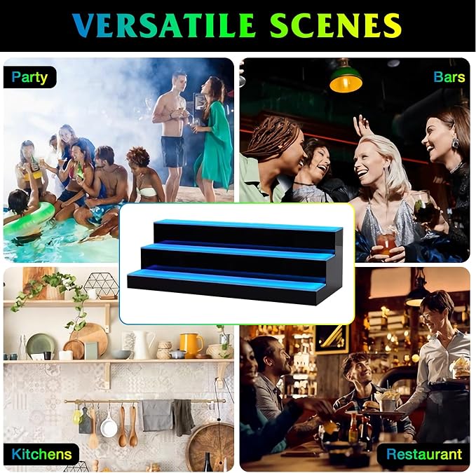 LED Lighted Liquor Bottle Display Shelf, 3 Tiers 30 Inch Acrylic Bar Bottle - Image 7