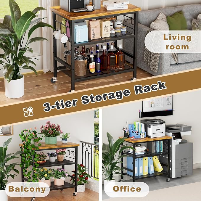 Rolling Kitchen Microwave Cart, 3 Tier Microwave Stand - Image 6