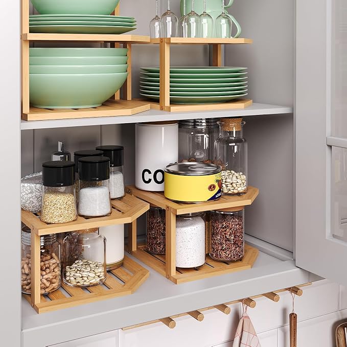 VERTORGAN Bamboo Corner Shelf, 2 Tier Plate Organizer - Image 6