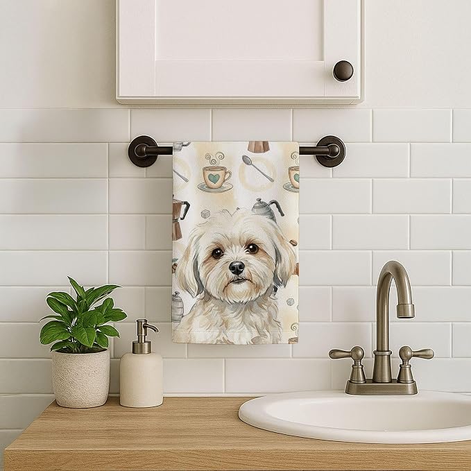Caroline's Treasures White Lhasa Apso Coffee Bar Kitchen Towel Velour Plush - Image 7