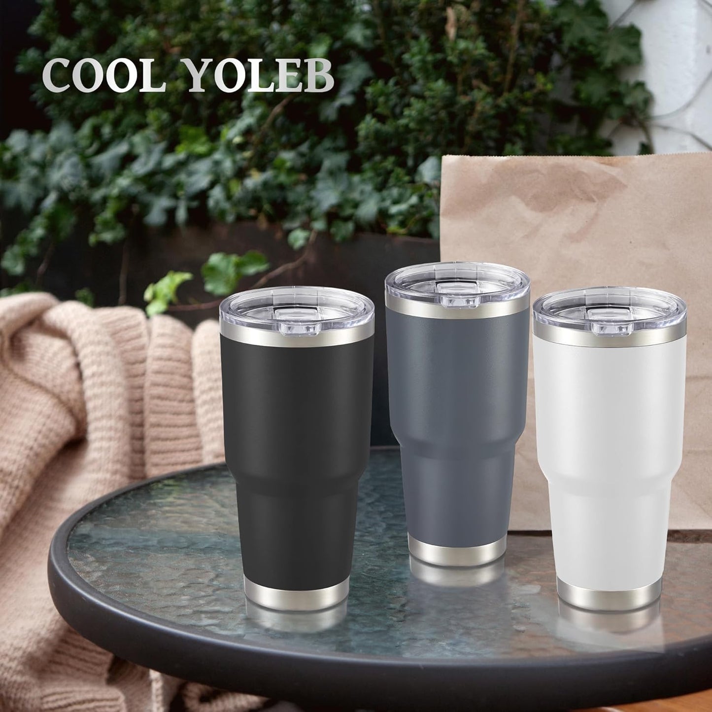 30 oz Tumbler with Lid Stainless Steel Tumblers Bulk Vacuum Insulated Cup Reusable Powder Coated Travel Mug Double Wall Leak Proof Cups Keep Cold Drinks for 12 Hours Gray, Set of 8