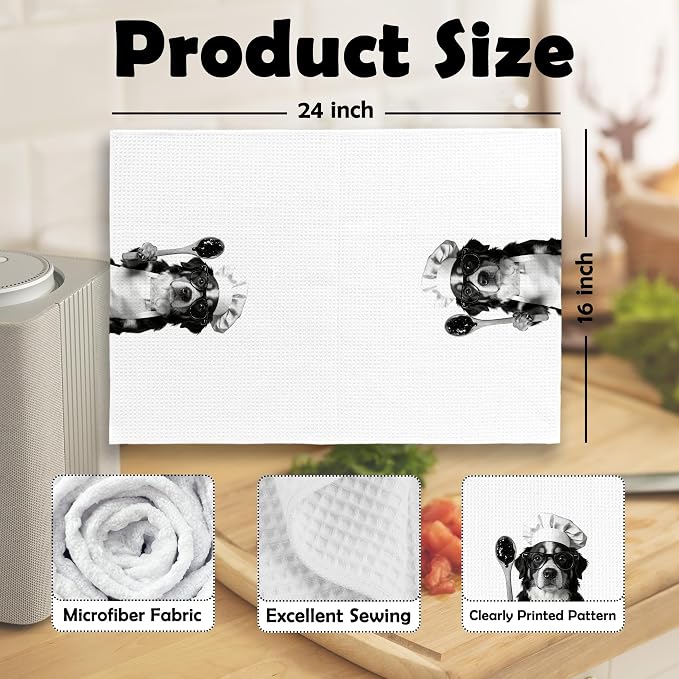 Funny Chef Bernese Mountain Dog Wine Kitchen Dish Towels, Bernese Mountain Dog - Image 6
