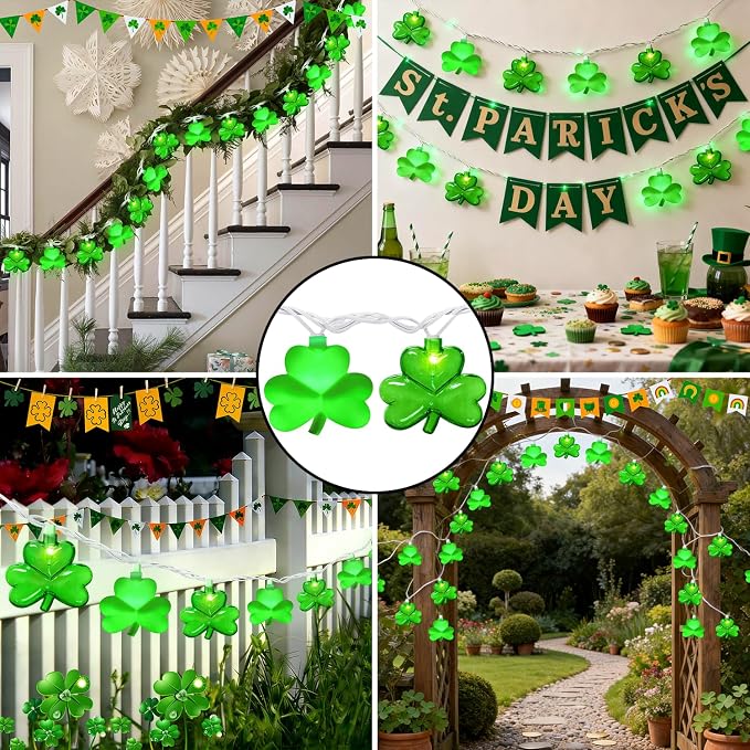 8.5Ft LED St Patricks Day Lights Shamrock Lights Plug in Lucky Shamrock String - Image 9