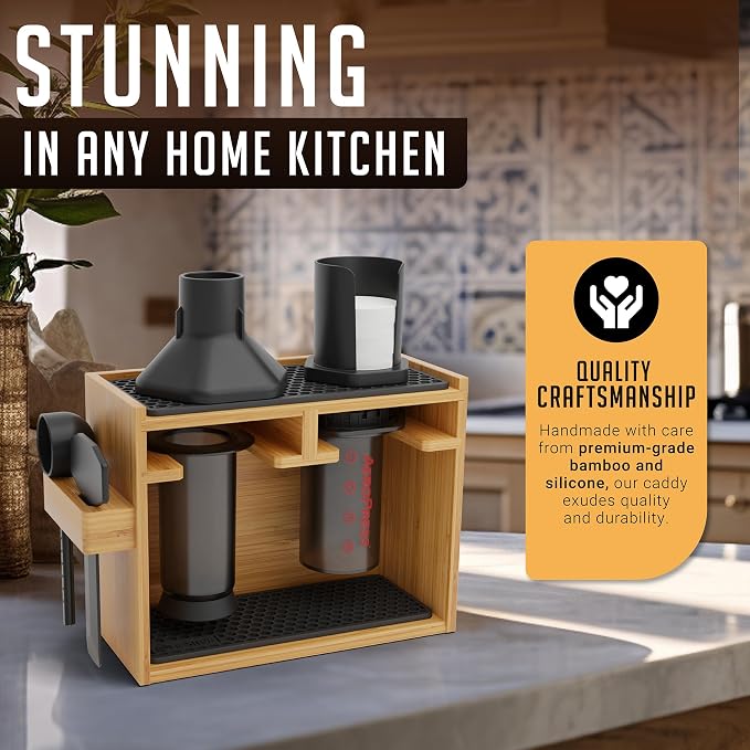 HEXNUB Organizer Stand for AeroPress Bamboo Coffee Caddy Original Black | - Image 7