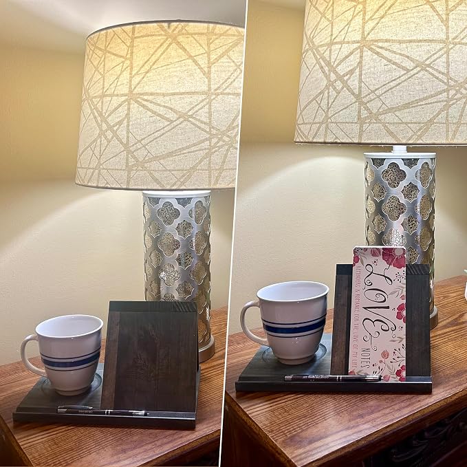 LITIVY Wooden Book Holder with Drink Holder, Wooden Triangle Bookmark Reading - Image 9