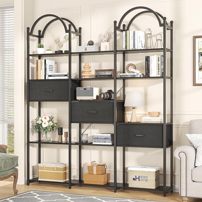 83.5" Tall Arched Bookshelf, Triple Wide 6-Tier Large Open Book Shelf - Image 9