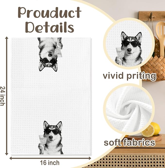 Funny Husky Kitchen Towels Set of 2, Dog Kitchen Bar Accessories, Dog Chef Gifts - Image 6