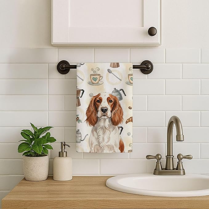 Caroline's Treasures Welsh Springer Spaniel Coffee Bar Kitchen Towel Velour - Image 7
