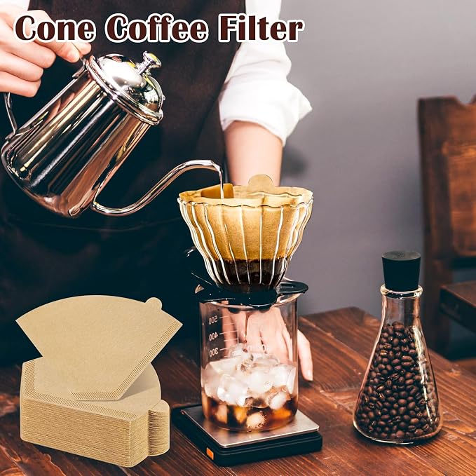 200 Count #4 Cone Coffee Filters 8-12 Cup, Natural Coffee Filters 4 Cone Paper - Image 7