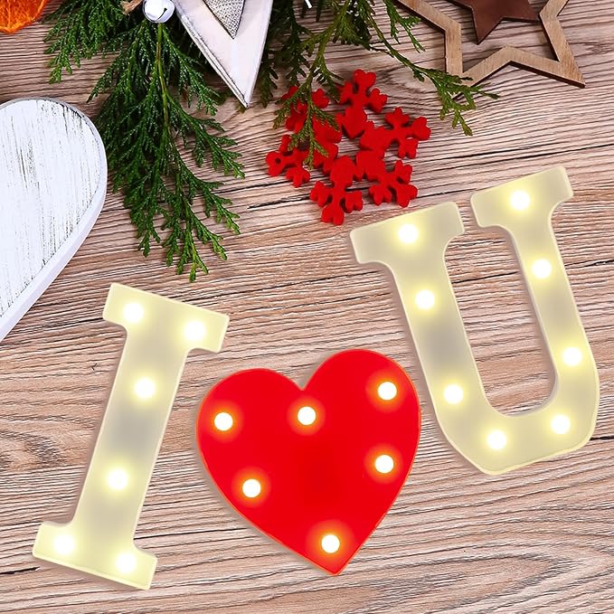 I Love U LED Light Up Letters, Warm White LED Marquee Letters, Battery Powered - Image 6