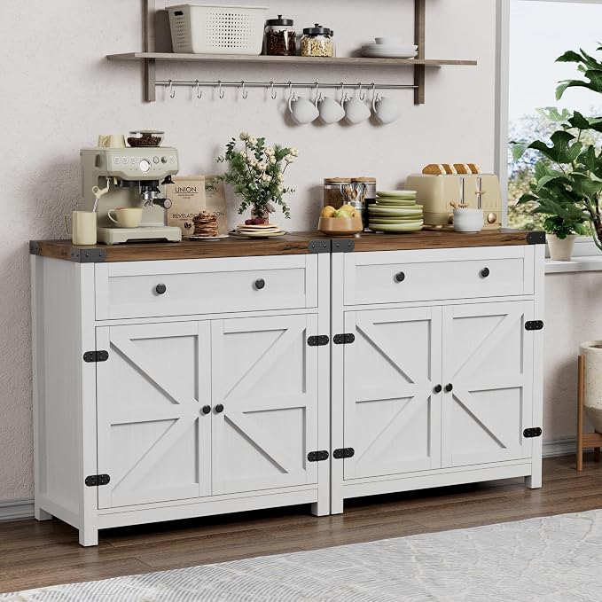 YESHOMY Coffee Bar and Accent Cabinet, Farmhouse Barn Door Buffet Sideboard - Image 8
