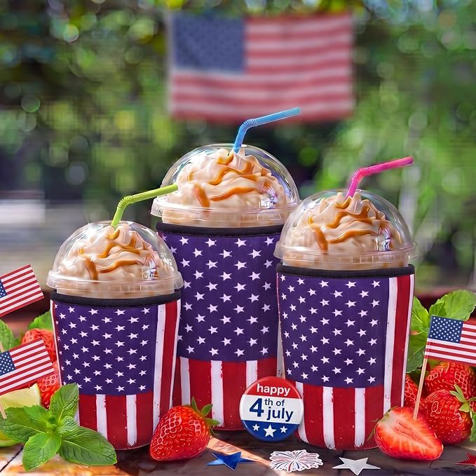CHENGU 12 Pack 4th of July Reusable Iced Coffee Sleeves Bulk 250th Anniversary - Image 6