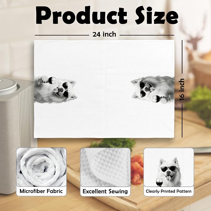 Funny American Eskimo Dog Wine Bar Kitchen Dish Towels, American Eskimo Dog - Image 6