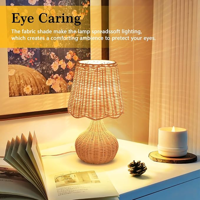 Ziqqeelam Rattan Small Bedside Table Lamp - Image 7