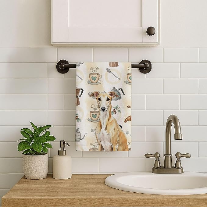 Caroline's Treasures Fawn Whippet Coffee Bar Kitchen Towel Velour Plush Front - Image 7
