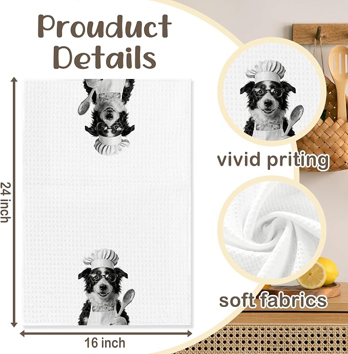 Funny Border Collie Kitchen Towels Set of 2, Dog Kitchen Bar Accessories - Image 6