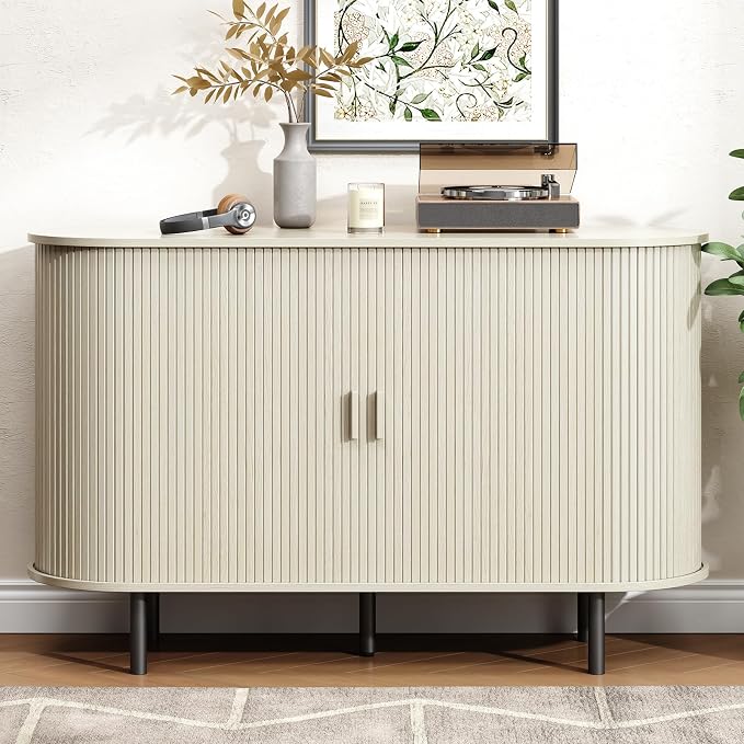 Buffet Cabinet with Storage, Fluted Sideboard Buffet with Sliding Door - Image 9
