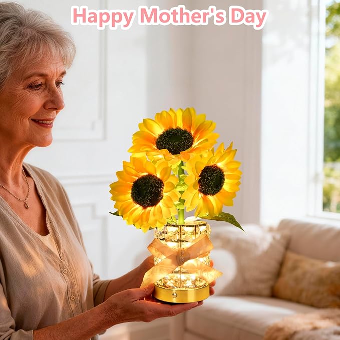 Handmade Sunflower Lamp, Rechargeable Cordless Touch Table Lamp, 3-Colour - Image 7